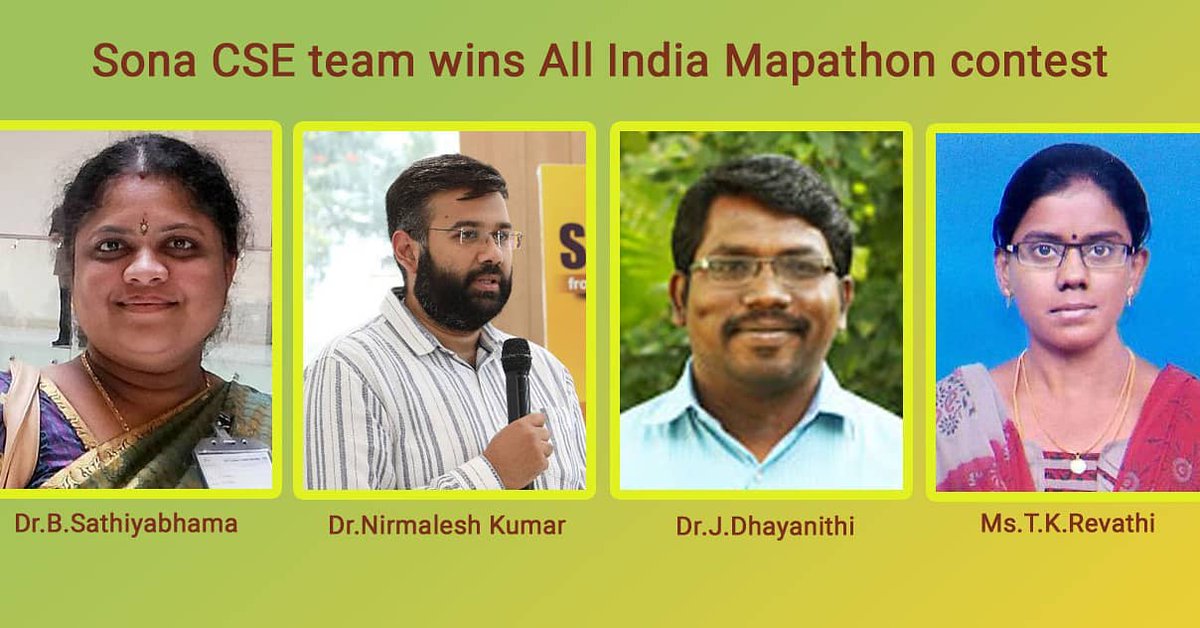 thesonagroupinc's tweet image. College Team from Salem does Tamil Nadu proud at the National level! Team from Sona College of Technology, #Salem, among winners of National level #Mapathon contest! 
Visit : bit.ly/3rUUBM0
#remotesensor #floodmaps #ammaclinics #map #locatemap #COVIDVaccination