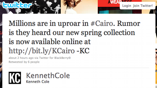 kenneth cole used the protests in egypt to promote his spring collection: