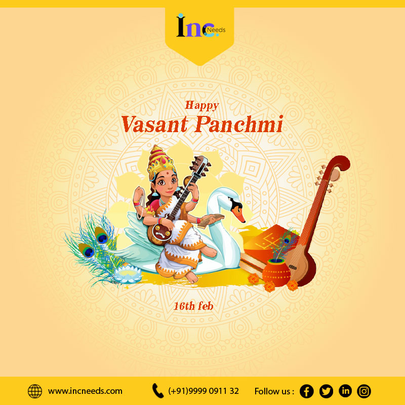 IncNeeds's tweet photo. Incneeds Wishing you Happy Vasant Panchami

 #VasantPanchami #BasantPanchmi #HappyVasantPanchami #वसंतपंचमी #saraswati #masaraswati #saraswatipuja2021 #incneedsservices #incneeds  #vasantpanchami2021 https://t.co/kzTEo2wREu