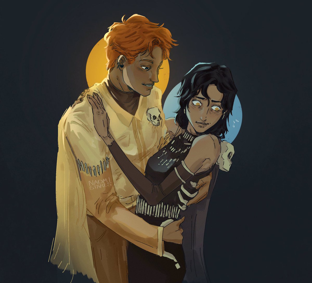 naomistares's tweet photo. // htn spoilers (?) 

sun &amp; moon dynamic yup yup, also prayer circle for them to catch a break in the 3rd book 💔

 #HarrowTheNinth #TheLockedTomb #griddlehark https://t.co/pd4pwYZjKU