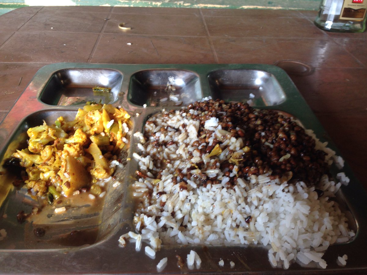 After his permission, he took me to a tent which is like kitchen cum dining hall. He asked his colleague to bring dal subzi and rice. It was almost their kitchen closing time. I was eating fast. But he said eat slowly as there is time for train’s departure. He also brought water &ndash; bei  Jiribam, manipur