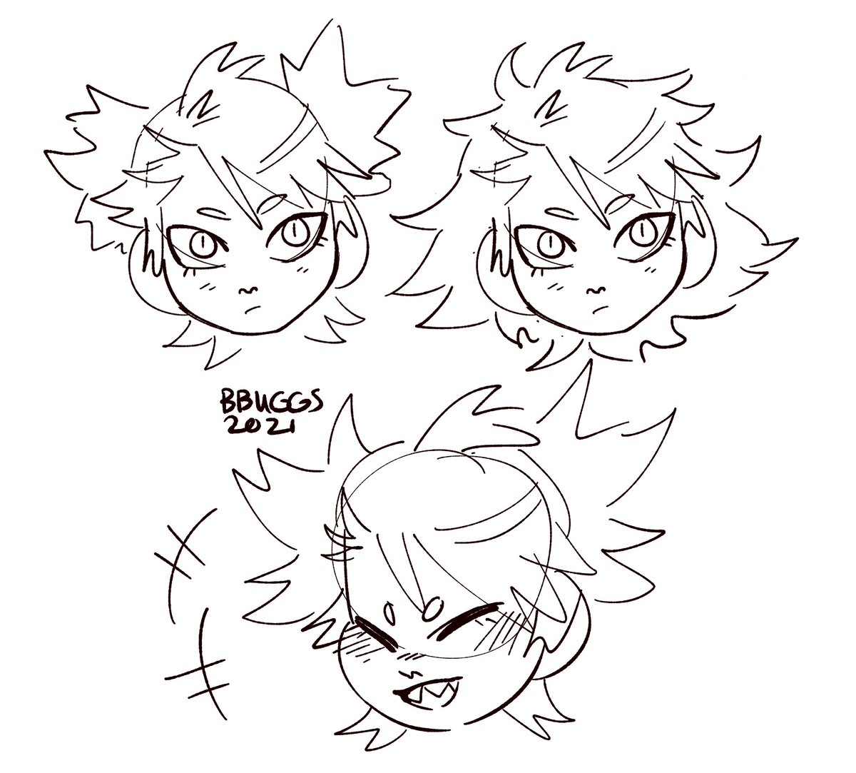 some krbk babies designs that i scribbled out between commission work - the boy's special interest is rocks and the girl is a diva like her dad lmao