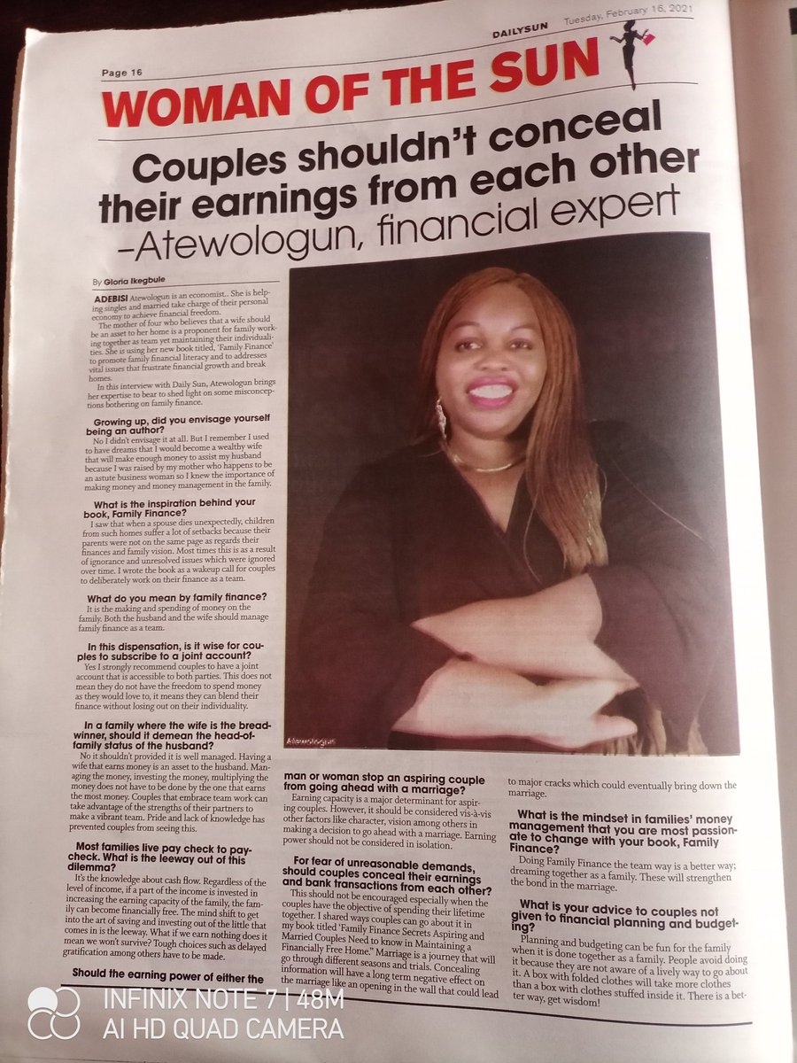 AdebisiAtewolo2's tweet photo. OMG! You need to tell somebody to tell somebody to grab today's copy of Daily Sun Newspaper. Go straight to page 16 and enjoy my full page interview on Family Finance the team way. 💃💃💃💃💃💃💃💃💃

#FamilyFirst 
#familyfinance
#marriagewithease https://t.co/1e5TpJTB9X