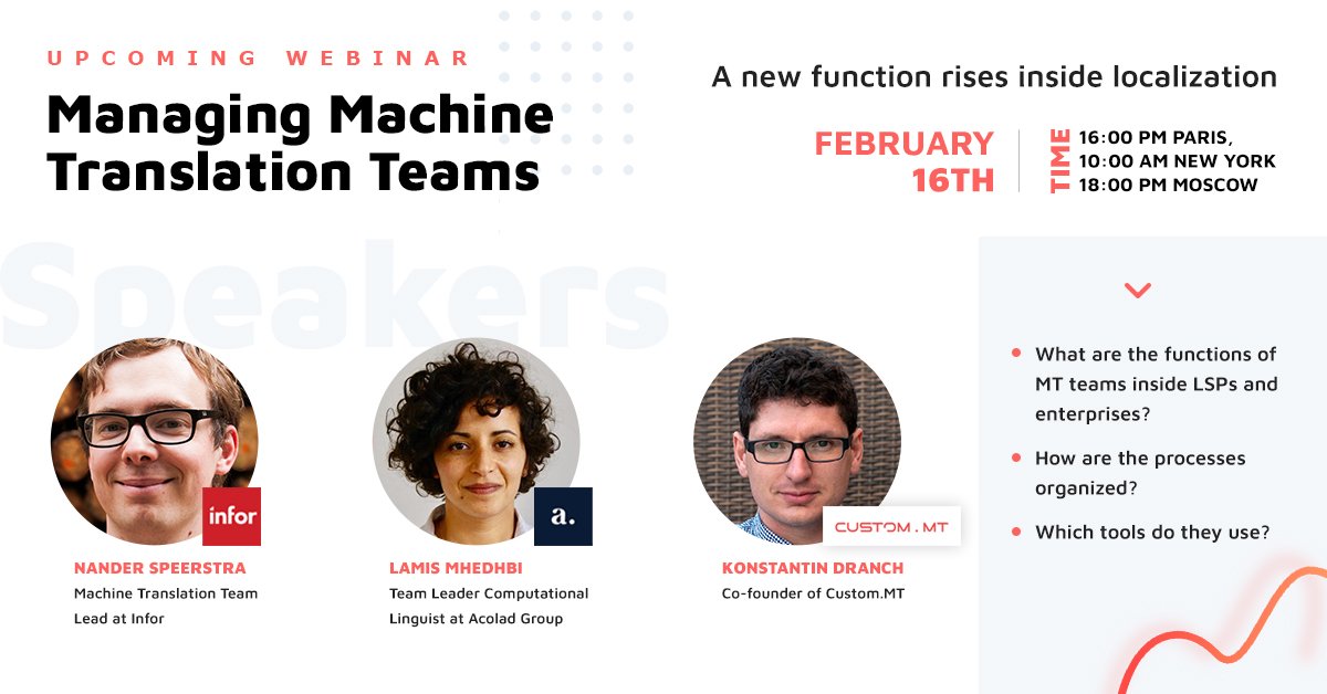 AcoladGroup's tweet image. Today is the big day! Only a few hours left to sign up for CustomMT's webinar and learn more about managing machine translation teams. Register here: hubs.ly/H0Gt-LN0