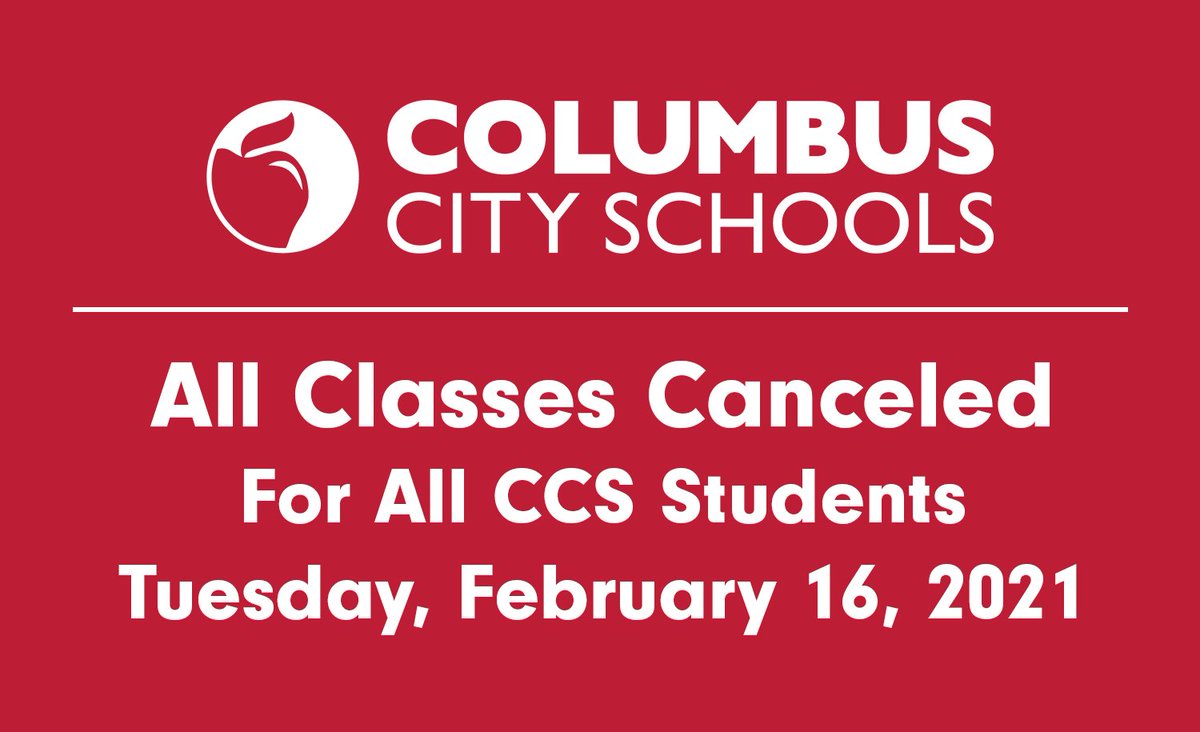 ColsCitySchools's tweet photo. REMINDER: CCS has canceled all blended learning and remote learning classes today (2/16) due to hazardous road conditions created by inclement weather.
 
Transportation services will not be provided. All extracurricular activities are also canceled today. #OurCCS https://t.co/QUU0GiVanr