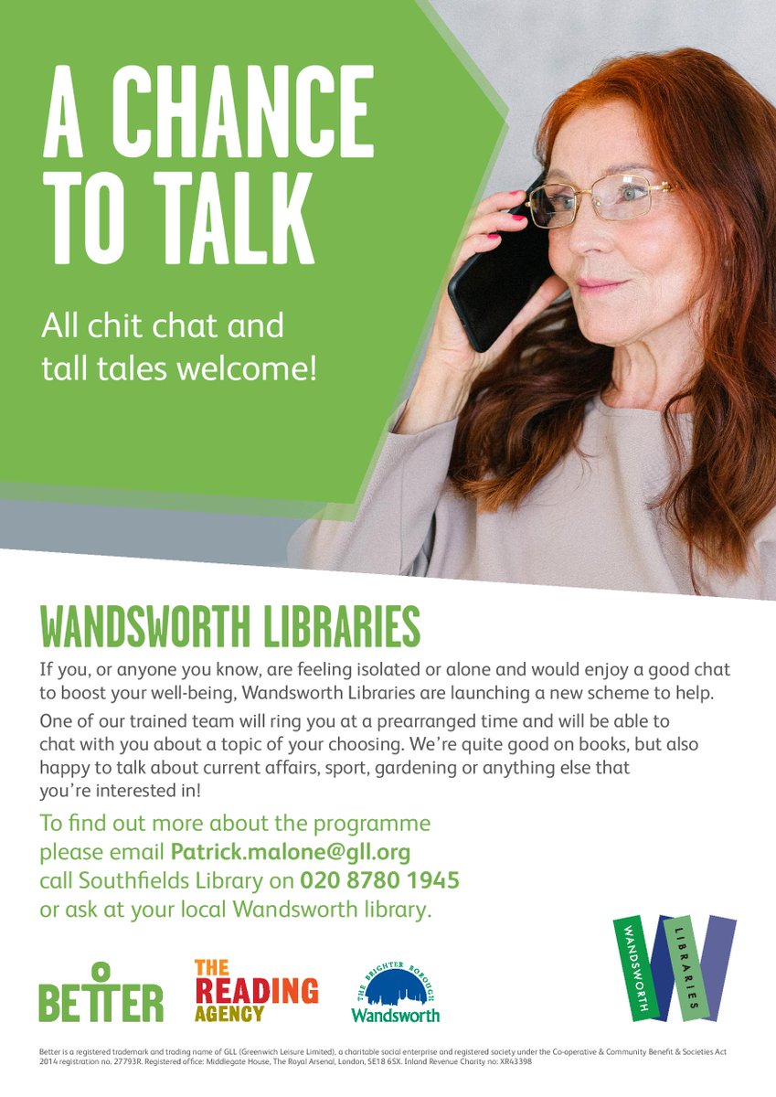 Wandsworth Libraries is launching a new scheme this February to combat loneliness and social isolation. If you or anyone you know could use a friendly chat please get in contact. All are welcome. @ReadingFriends #ReadTalkShare #LetsTalkLoneliness