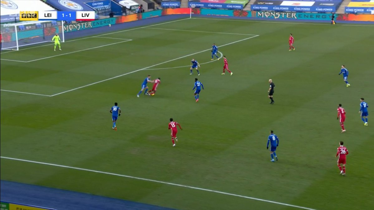 17 seconds passed from the push on Mane to the goal. The Attacking Phase is more important, however.Ball was in "open" play, and touched twice by Thiago, so it's difficult to say Leicester took possession and started the attacking phase until it fell to Youri Tielemens.