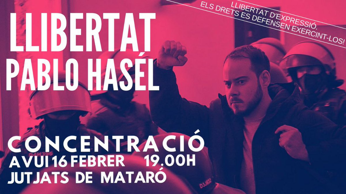Demanar la #llibertatPabloHasel és defensar-nos dels atacs constants als drets democràtics i les llibertats públiques de la ciutadania. 
📢Avui dimarts a les 19h
📍 Jutjats de Mataró