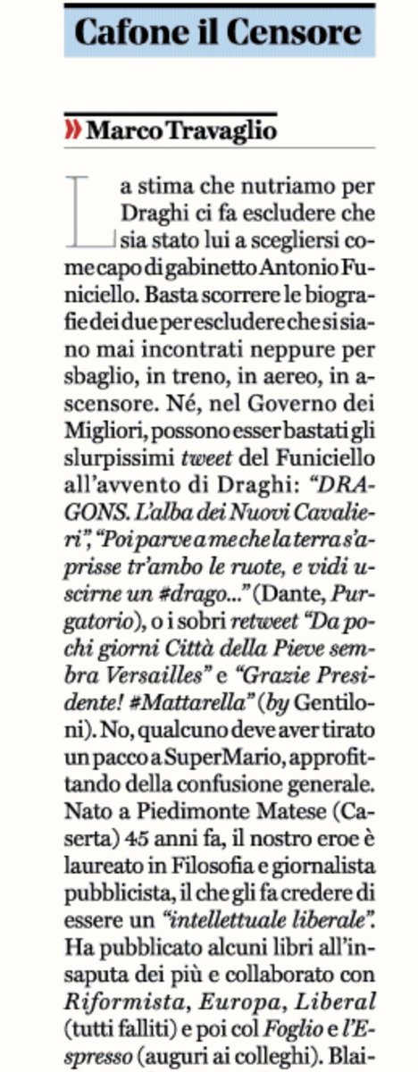 Capitolo n 1) Individuare un nemico. 
 2) Dedicargli articolo denigratorio  rafforzato da un editoriale 
3) Affibbiargli nomignolo degradante
Ovvero come fare terra bruciata intorno al leader
#rassegnastampa  Il Fatto.