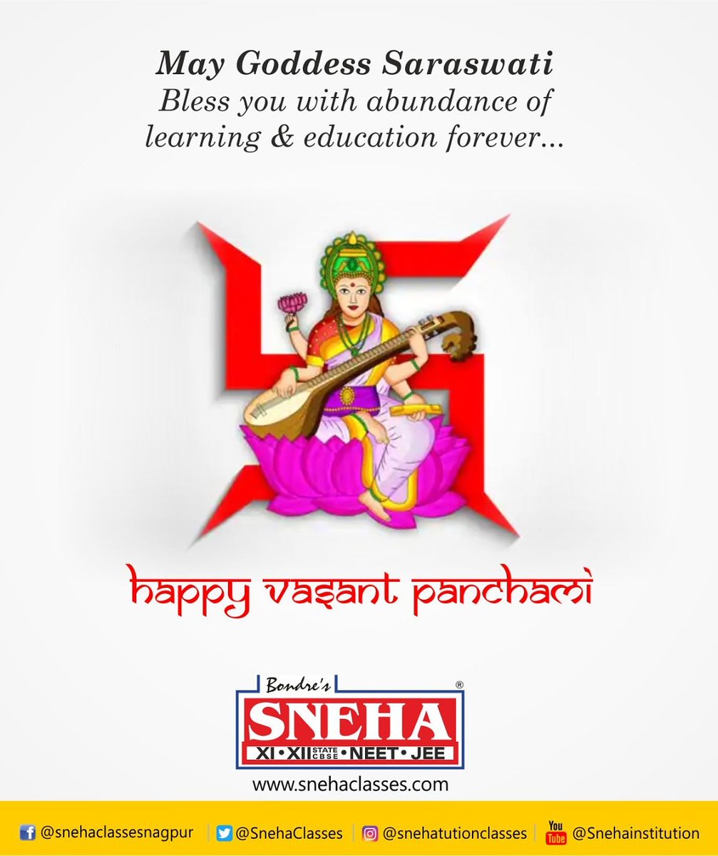 SnehaClasses's tweet image. Vasant Panchami is a Hindu festival dedicated to the Goddess Saraswati. The festival of Vasant Panchami is also known as Saraswati Puja. In Hinduism, Saraswati is considered as the Goddess of knowledge, music, arts, science and technology.