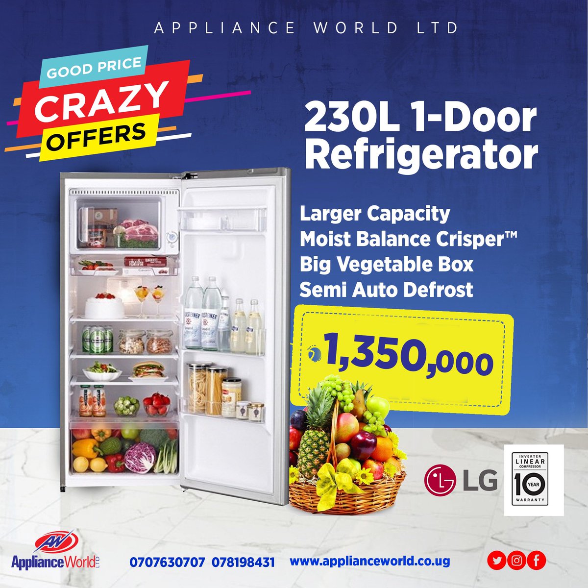MwizaSophy's tweet photo. #Crazyoffer alert 🚨on Fridges you shouldn’t miss from @ApplianceWUg  to keep your groceries fresh.
Contacts: 0707 630 707 and 0788198431
Website : https://t.co/LBqfc0VybT
Branches ;
Kisementi opposite Accacia Mall

Main branch, Wankoko Industrial Area, Kampala
#ApplianceWorldUG https://t.co/6ZExQBvAlD