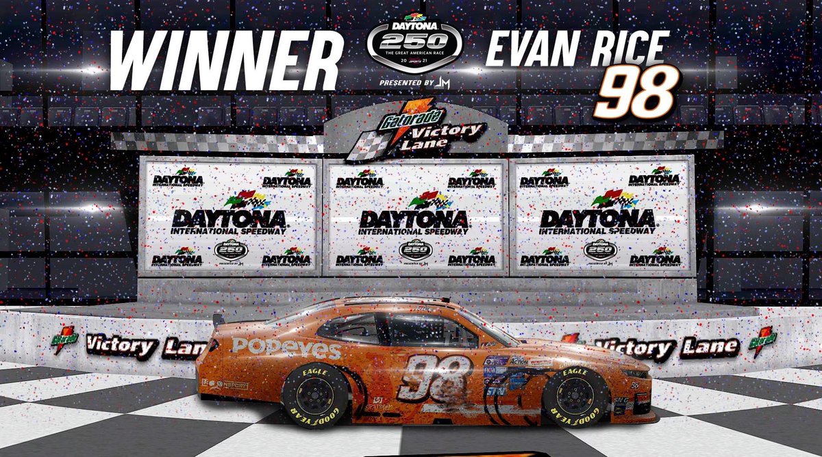SeriesSpeedzone's tweet image. Congratulations to @evanrice_ on winning tonight’s Daytona 250 presented by JM Graphics!