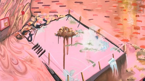 reseyspru's tweet photo. #PoolPaintings 12:
North Curl Curl Rock Pool, (detail), 2019, Amber Boardman, US-born Australian artist.
'In New York, my studio mates & I would hang out at a pizza place called Roberta's. It's great pizza...but it's no Sydney rock pool. I still find them magical places....' https://t.co/VFo7xAw9jF