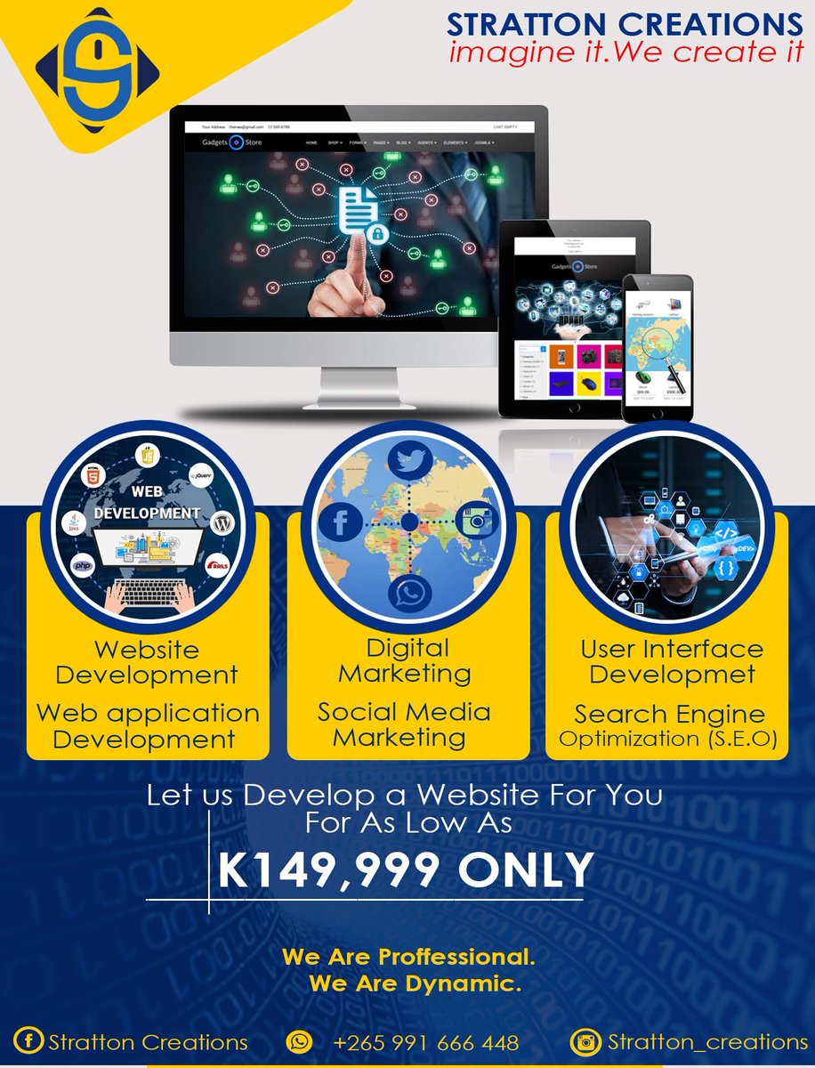 strattonbrandmw's tweet photo. You will be glad to hear that; you can get an E-commerce website with one mode of payment for only K149, 999 0r $250. #strattoncreations #websitedevelopment #webdesignmalawi https://t.co/yhlos63hEv