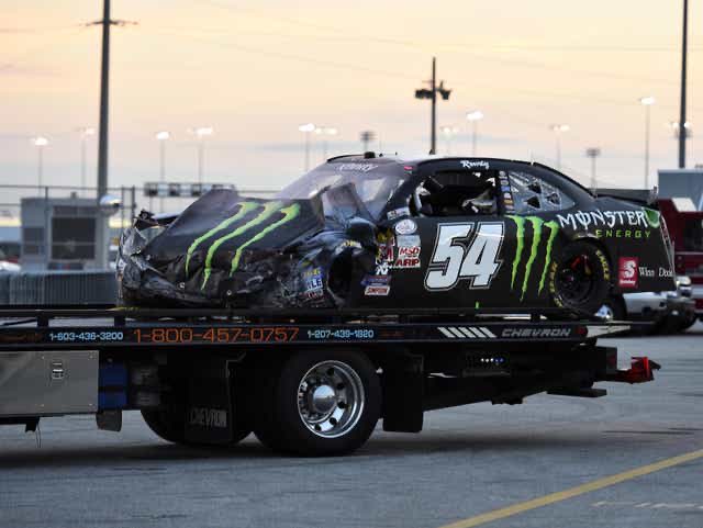 Kyle Busch’s crash from Daytona in 2015 was 90G, and that was only at around 100 mph. It was still enough to shove the left front tire back toward the driver compartment, breaking his left foot, which was on the brake, as well as his right leg. Note the damage.