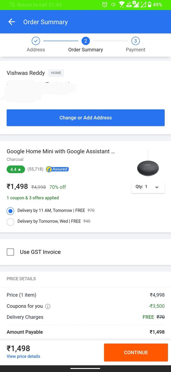 vr_008's tweet photo. #FlipkartHomeMiniscam
As usual google gives out their stuff to coustomers and @Flipkart and #retailnet does their play and troubles the coustomers by scaming by charging 1k extra ,
The same happened to me when I tried to order a pixel for a discounted price ,but was not able to . https://t.co/5RQykOgGxo