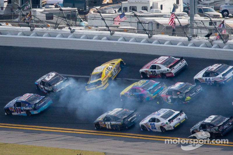 Michael Annett suffered a dislocated and broken sternum after a similar impact at Daytona in 2013 where the car hit at an angle where it couldn’t rotate and dissipate energy over time.