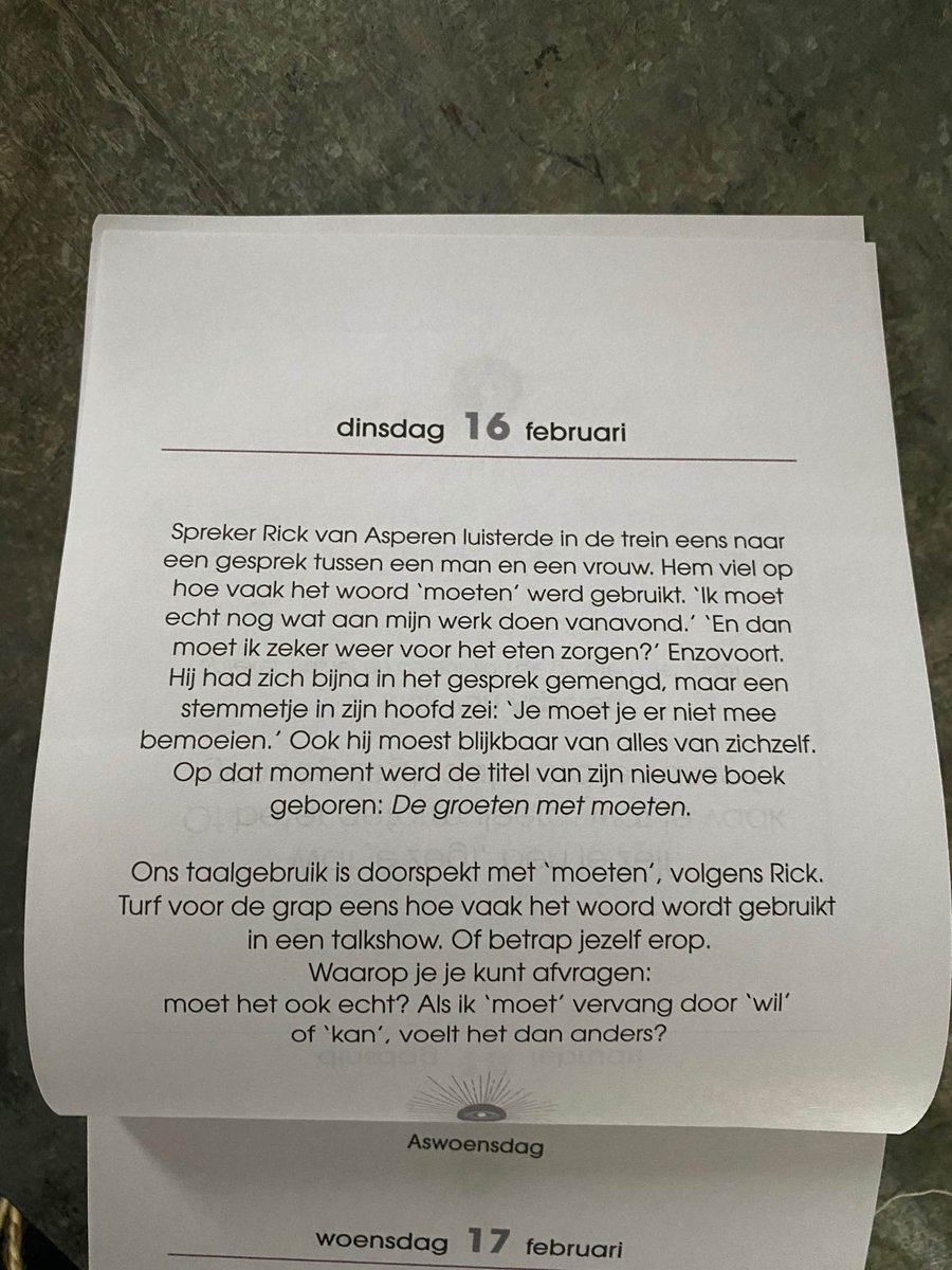 Wat leuk om vandaag op de scheurkalender van <a href="/HappinezNL/">Happinez</a> te staan. 

Wil je ook minder moeten? Bestel dan nu mijn boek 'De groeten moet moeten' hier: bit.ly/2NdX3OS
