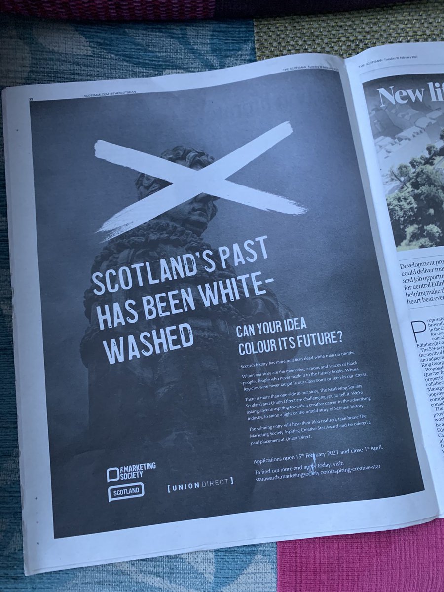 Our #blm inspired campaign to promote our new Aspiring Creative Star Award launches today ⁦<a href="/TheScotsman/">The Scotsman</a>⁩. Great work ⁦<a href="/UnionDirect/">Union Direct</a>⁩ 👏