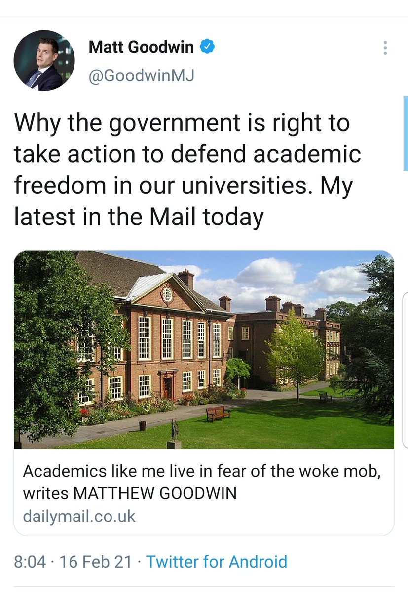 There's something deeply depressing about watching "academics" like  @GoodwinMJ try and make out they are secret warriors for free speech based on taking offence to people applying actual free speech to call out their misinformation, poor research or, in some cases, hate speech.