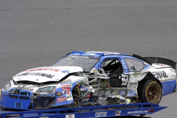 While this was not from contact with the wall, Dario Franchitti suffered a broken ankle in this crash in 2008. The door was severely damaged, but held, while the area around his feet was crushed.