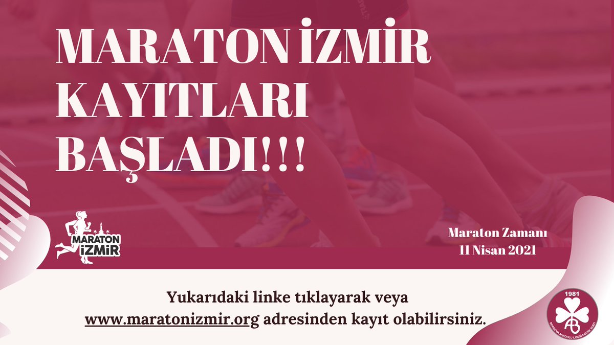Maraton İzmir 2021 Kayıtları Başladı!!!
Sınırlı sayıda kontenjanda siz de yerinizi almak isterseniz maratonizmir.org 
adresinden kaydınızı oluşturabilir, aydınlık yarınlar için destek olabilirsiniz.

#bal #balev #balmed #balspor #balevburskulübü #Maratonİzmir