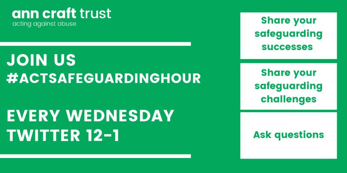Join us tomorrow, 12.00 PM - 1.00 PM, for #ACTSafeguardingHour It's a chance to discuss key #safeguarding issues with a dedicated online community!