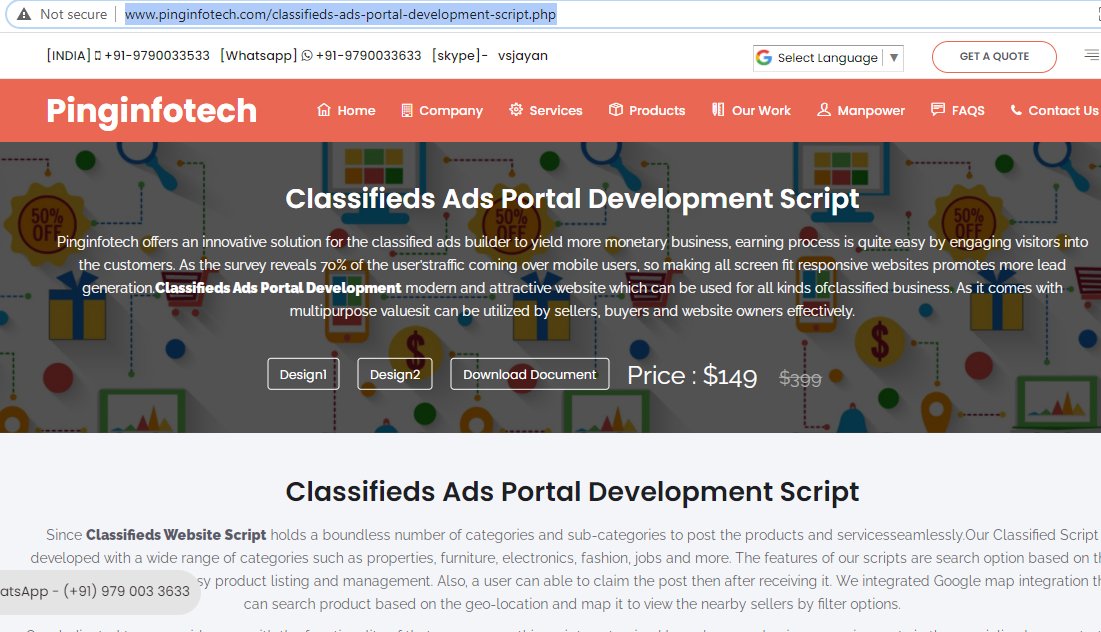 phpscriptsmall2's tweet image. pinginfotech.com/classifieds-ad… Website Script holds a limitless range of classes and sub-categories to post the merchandise and service.Our Classified Script developed with a large vary of classes like properties, , natural philosophy, fashion, jobs and a lot of. +91-9790033633