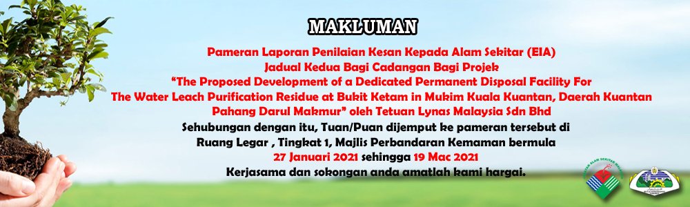 mpkemaman's tweet photo. MAKLUMAN
Dijemput tuan/puan ke Pameran Laporan Penilaian Kesan Kepada Alam Sekitar (EIA) bermula 27 Januari 2021 sehingga 19 Mac 2021 di Ruang Legar, Tingkat 1, Majlis Perbandaran Kemaman. Harap maklum https://t.co/gocwS1khIX