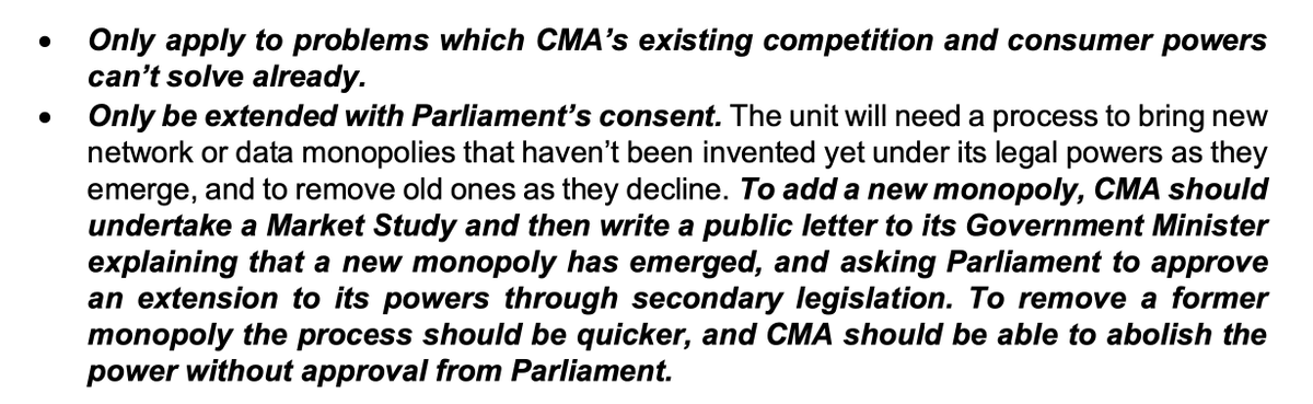 The planned Digital Markets Unit in CMA to be changed to a Network + Data Monopoly Unit (NDMU) with a reduced scope of regulating monopolistic companies rather than the sectors in which they operate