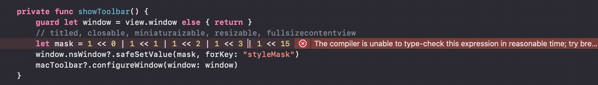 steipete's tweet photo. Really, this brings the Swift compiler to its knees? (Just some throwaway experiment code) https://t.co/KPiDCvFRhm