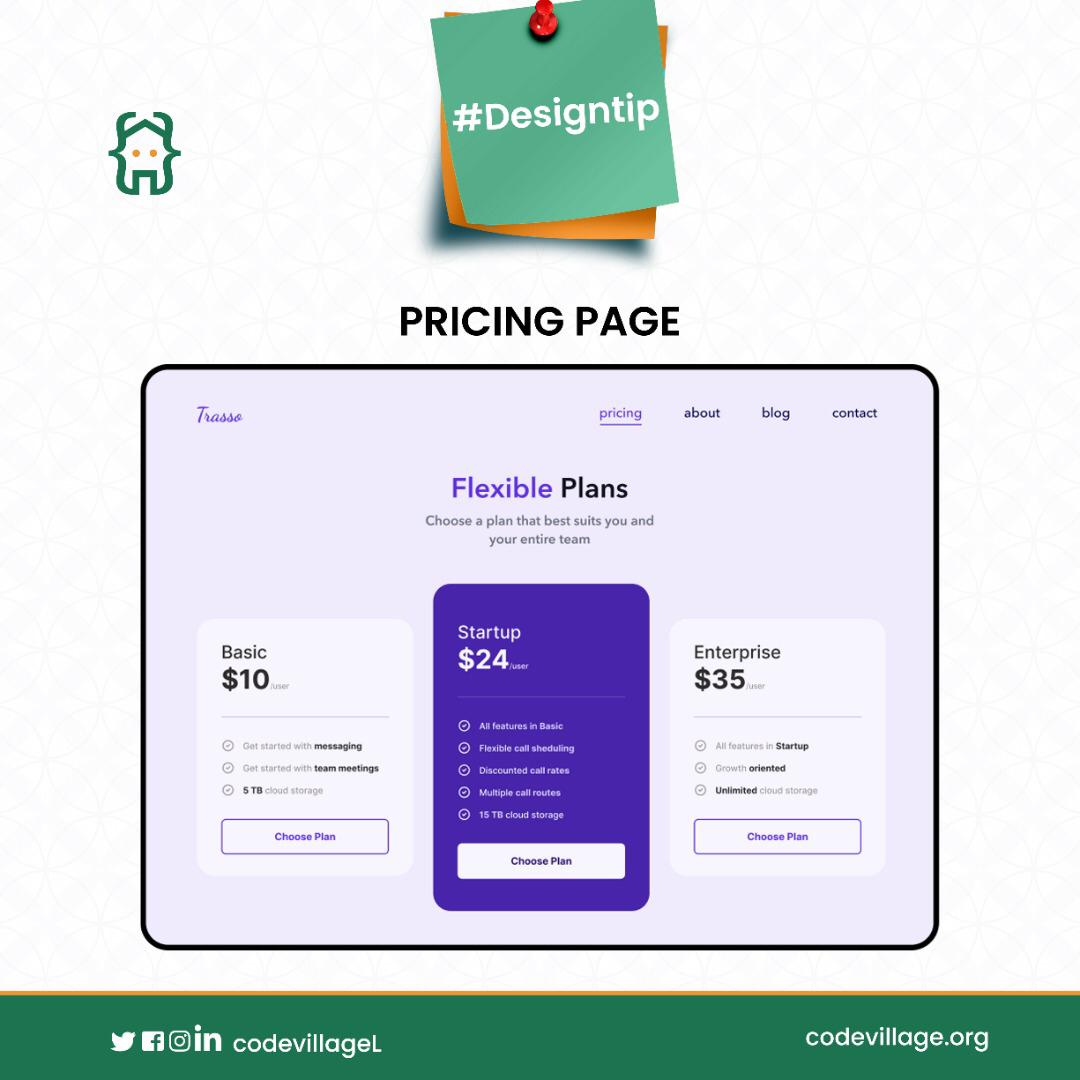#DesignTip

When designing a pricing page, visually emphasizing a particular plan could persuade users to go for it.