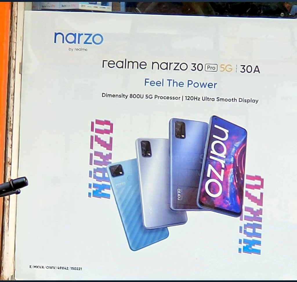 TechLovi's tweet photo. Realme Narzo 30 Pro Full specification -
~6.5" FHD+ 120Hz LCD
~MTK Dimensity 800U SoC
~48+8+2MP
~16MP
~5000mAh
~30W

This time only -
Realme Narzo 30 A &amp; Realme Narzo 30 Pro is launching &amp; some audio device.
#realmenarzo30pro #realmenarzo30series
Next- Realme 8 &amp; 8 Pro https://t.co/BgCwBLEIIw