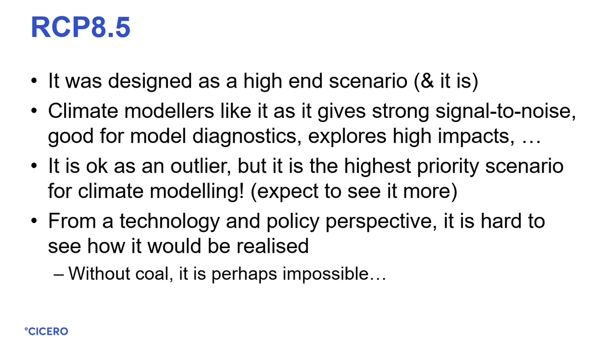 20. There was perhaps good reason to use RCP8.5 in the day, & there are still reasons to use it (signal-to-noise, model diagnostics, extreme impacts) but these should be flagged for what they are.The biggest problem is inertia. Modellers will use RCP8.5 for decades...