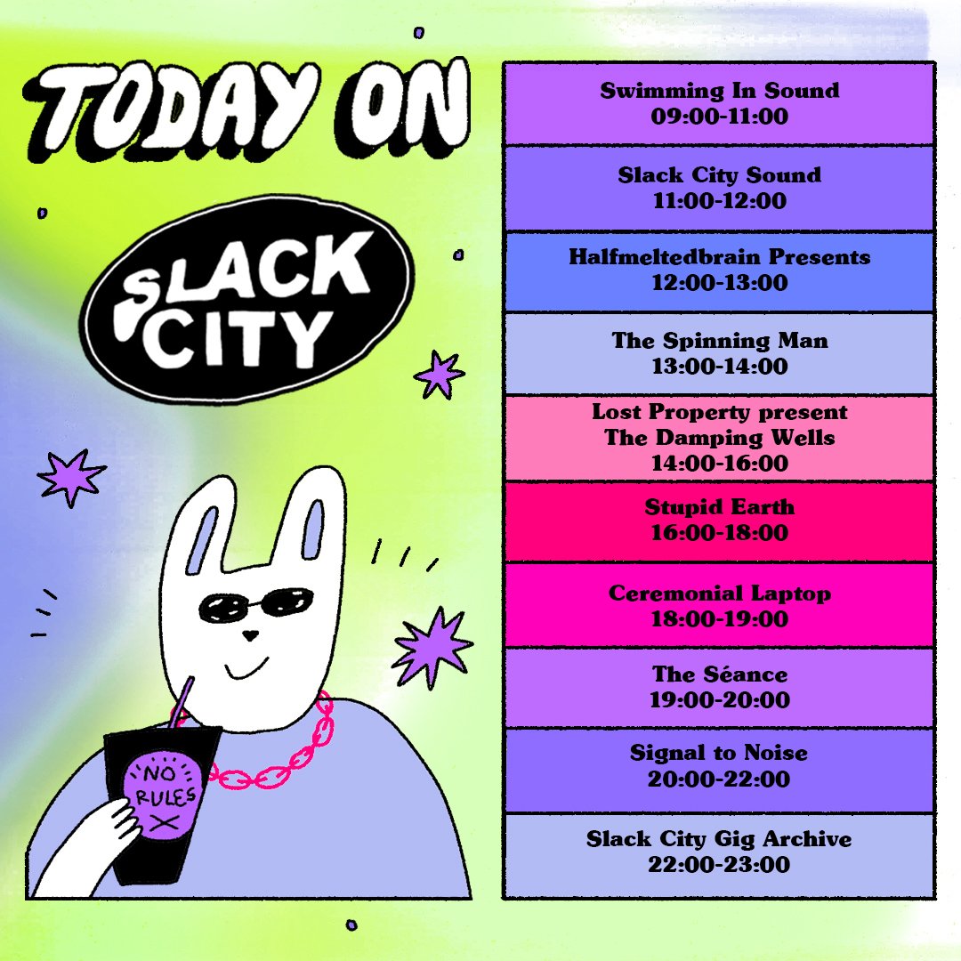 Tuesday in Slack City.  Listen in on SlackCity.org.uk and on DAB

Artwork by @em_wallace_art  |  #SlackCityRadio <a href="/PrezEdBrighton/">Presuming Ed</a>