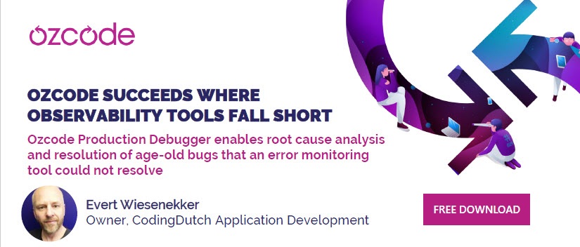 oz_code's tweet image. Ozcode succeeds where observability tools fall short. After adopting Ozcode #ProductionDebugger, #CodingDutch Application Development solved years-old bugs that an error monitoring tool could not resolve. Read the case study: 
bit.ly/3dbSOhp