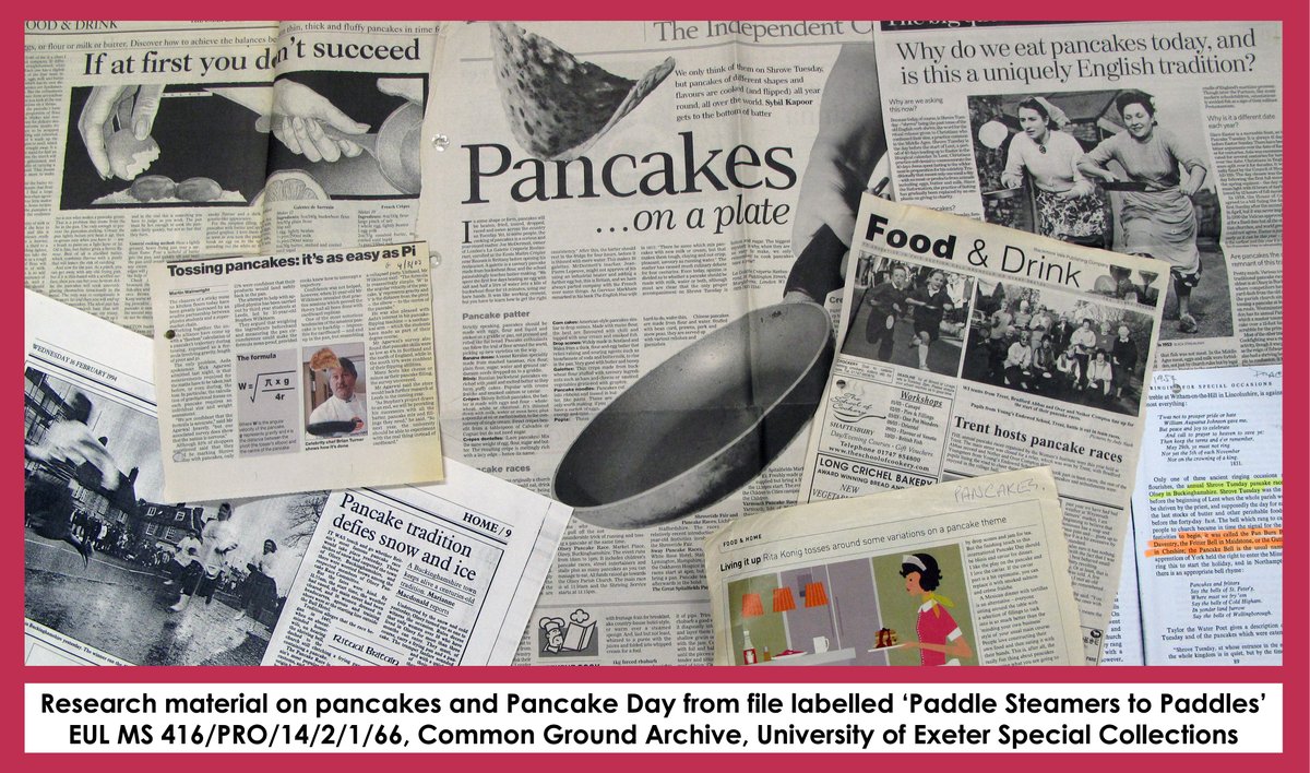 UoEHeritageColl's tweet image. Today is #ShroveTuesday, also known as #PancakeDay! 🥞 These clippings about pancakes are from the #CommonGroundArchive &amp;amp; were collected by the arts &amp;amp; envrironmental charity @CommonGroundLab as research for the book &apos;England in Particular&apos;. #ExploreYourArchive #PancakeTuesday