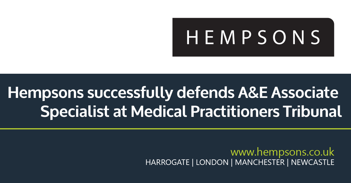 Hempsons_Reg's tweet photo. Hempsons’ Regulatory &amp; Crime Team has successfully defended an Associate Specialist in Emergency Medicine, following a two-week Medical Practitioners Tribunal hearing. Read more about the case here: https://t.co/M0quVEcUi7 #regulatory #tribunal https://t.co/k91pirokFD