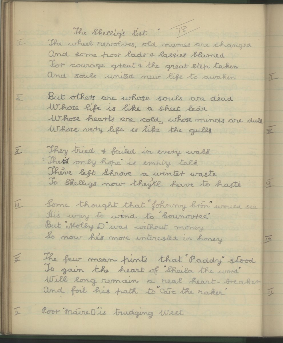 This custom also gave rise to the ‘Skellig Lists’, verses that listed the names of those who were unmarried and who would therefore be going to the Skelligs, like this version from Co. Kerry from the Schools’ Collection:  https://www.duchas.ie/en/cbes/4742112/4737042/4936085