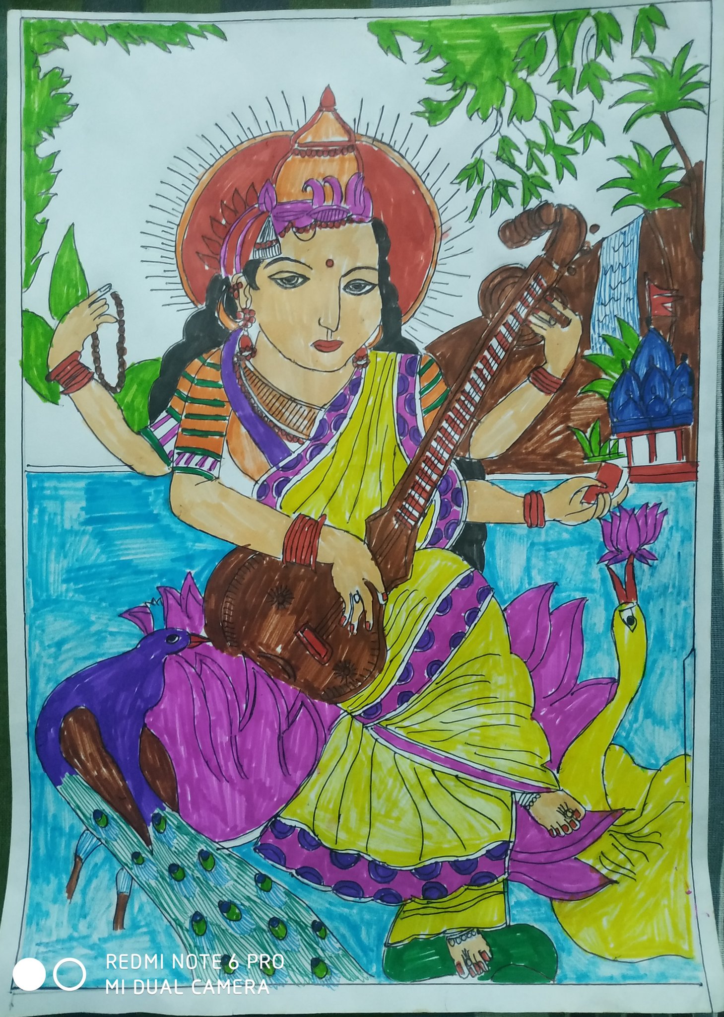 Saraswati-Hindu Goddess of Wisdom Drawing by Chandrima Dhar - Fine Art  America