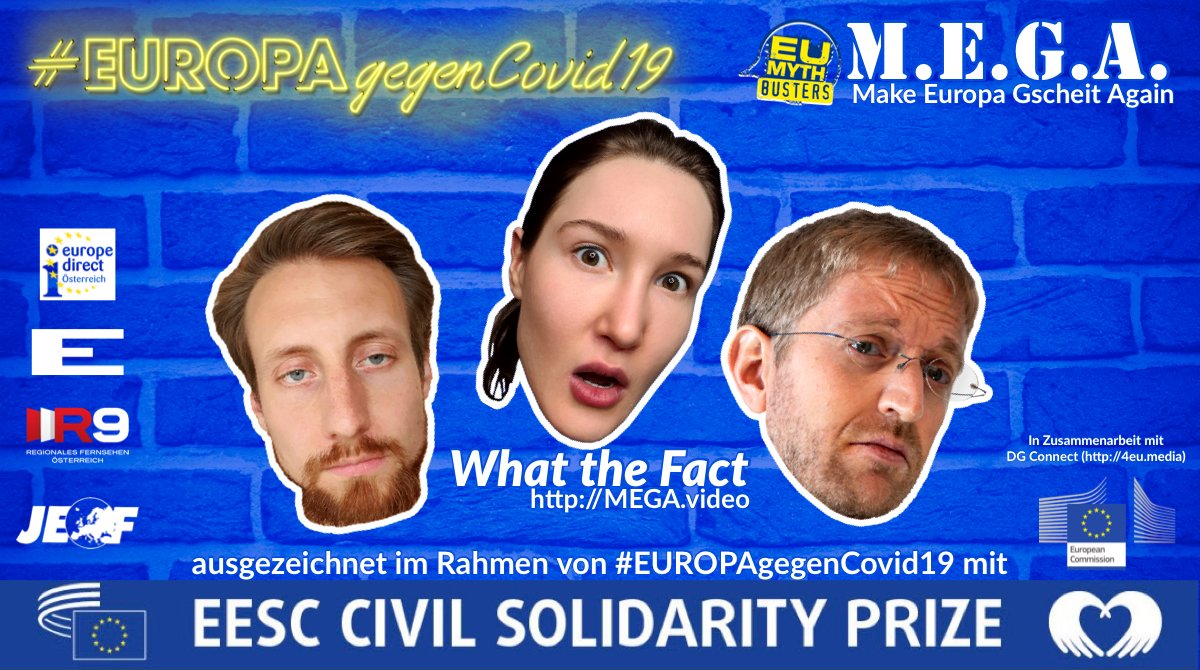 🍾 #Gratulation an <a href="/Martin_Moder/">Martin Moder</a> <a href="/florianaigner/">Florian Aigner</a> @Tina_Science! 🥳👍👏🏆 #EESC #EU #CivilSolidarityPrize an #EUROPAgegenCovid19 #EUmythbusters in dessen Rahmen die Gruppe "What the Fact" MEGA.video erstellt! #Danke für Make Europa Gscheit Again! Ihr seid MEGA! 🤗👏