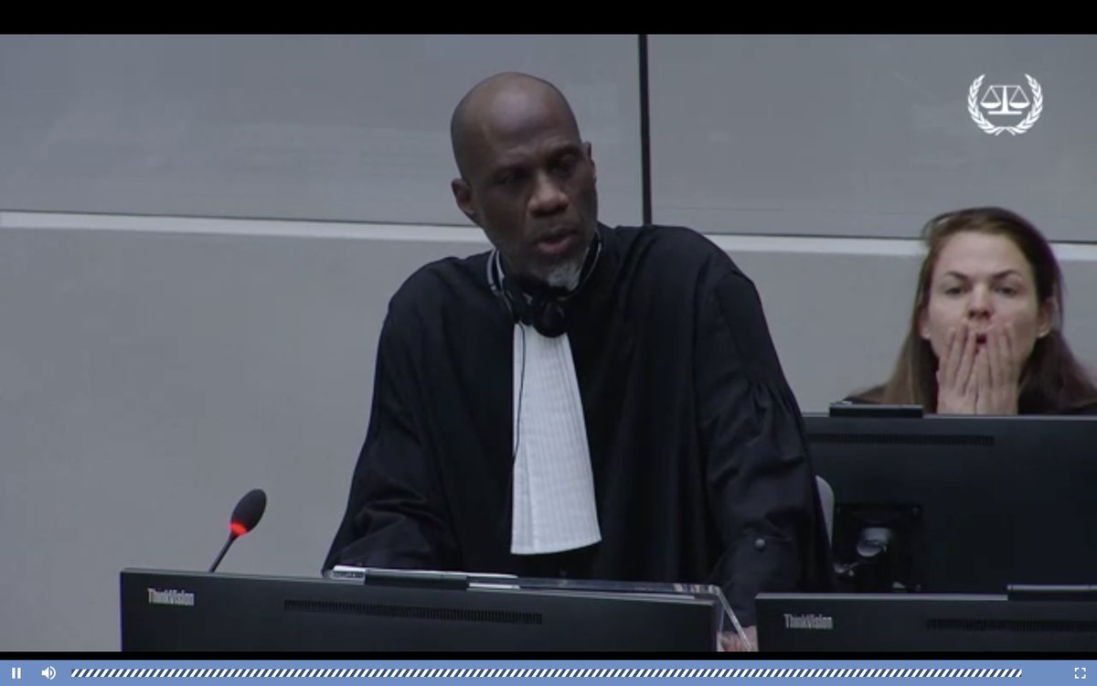 Prosecution, headed by Kweku Vanderpuye, starts opening statements (few words in French, then US English). Says this is only the first trial about the Central African Republic (concerning  #antibalaka) and that investigations into other crimes (by Seleka) are under way