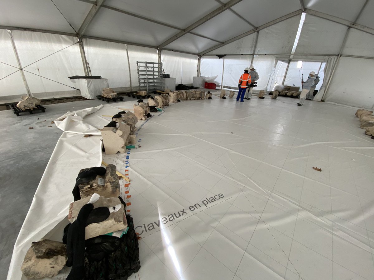 A Belgian-American architect Andrew Tallon made detailed plans of Notre Dame in 2010. This is the result of some of his work: architects map out parts of the cathedral, with stone retrieved from the floor. This is a medieval arch from the nave being pieced together