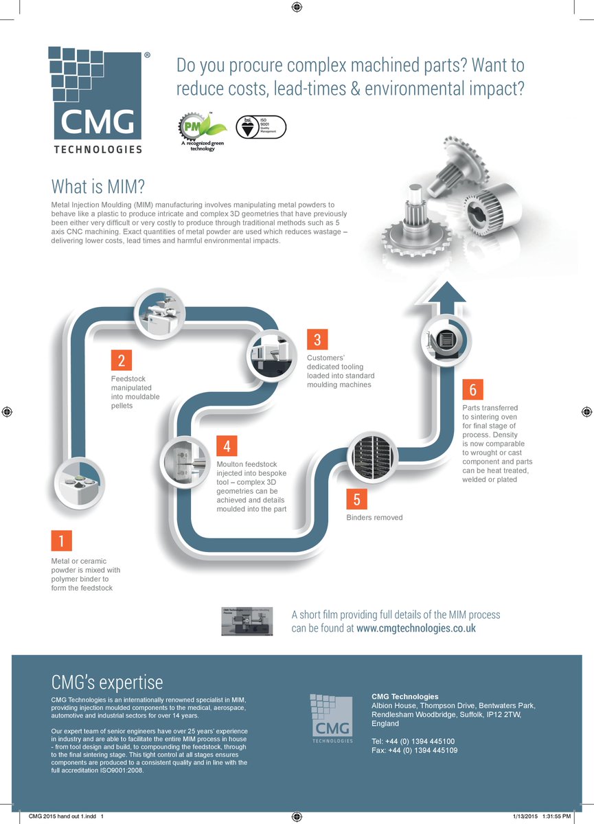 CMGTechnologies's tweet image. Do you procure complex machined parts? Want to reduce costs, lead-times and environmental impacts? If so, #MIM is your new way forward - learn more about the process with our helpful factsheet:
#metalengineering #injectionmoulding #3Dmoulding #metalwork
