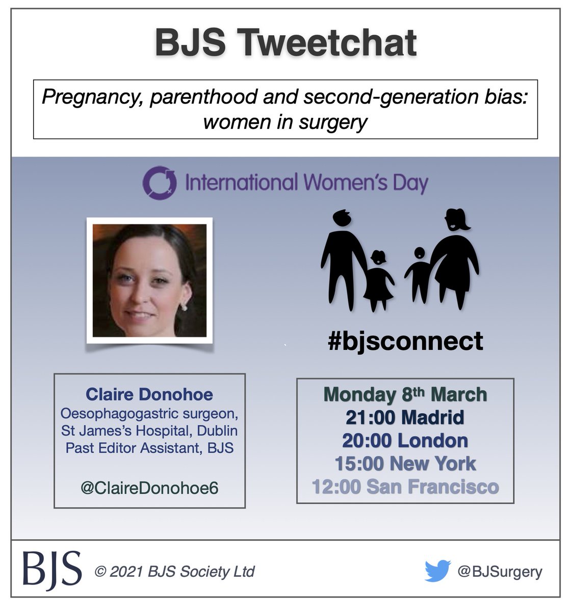 BJS (@bjsurgery) on Twitter photo 📢 BJS are delighted to announce we are holding a #BJSConnect tweetchat for #InternationalWomensDay with <a href="/ClaireDonohoe6/">Claire Donohoe</a>, past BJS Editor Assistant & co-author of the #OpenAccess paper "Pregnancy, parenthood and second-generation bias: #WomenInSurgery."
🔗academic.oup.com/bjs/article/10… 📢 BJS are delighted to announce we are holding a #BJSConnect tweetchat for #InternationalWomensDay with <a href="/ClaireDonohoe6/">Claire Donohoe</a>, past BJS Editor Assistant & co-author of the #OpenAccess paper "Pregnancy, parenthood and second-generation bias: #WomenInSurgery."
🔗academic.oup.com/bjs/article/10…