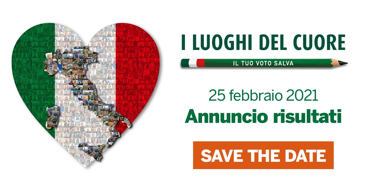Curioso di scoprire i luoghi più votati al Censimento #ILuoghidelCuore? 
Il 25/2 sveleremo la classifica finale!
Chi salirà sul podio? Chi saranno i vincitori delle classifiche speciali? Segui la diretta della conferenza stampa sui nostri social e sul sito iluoghidelcuore.it