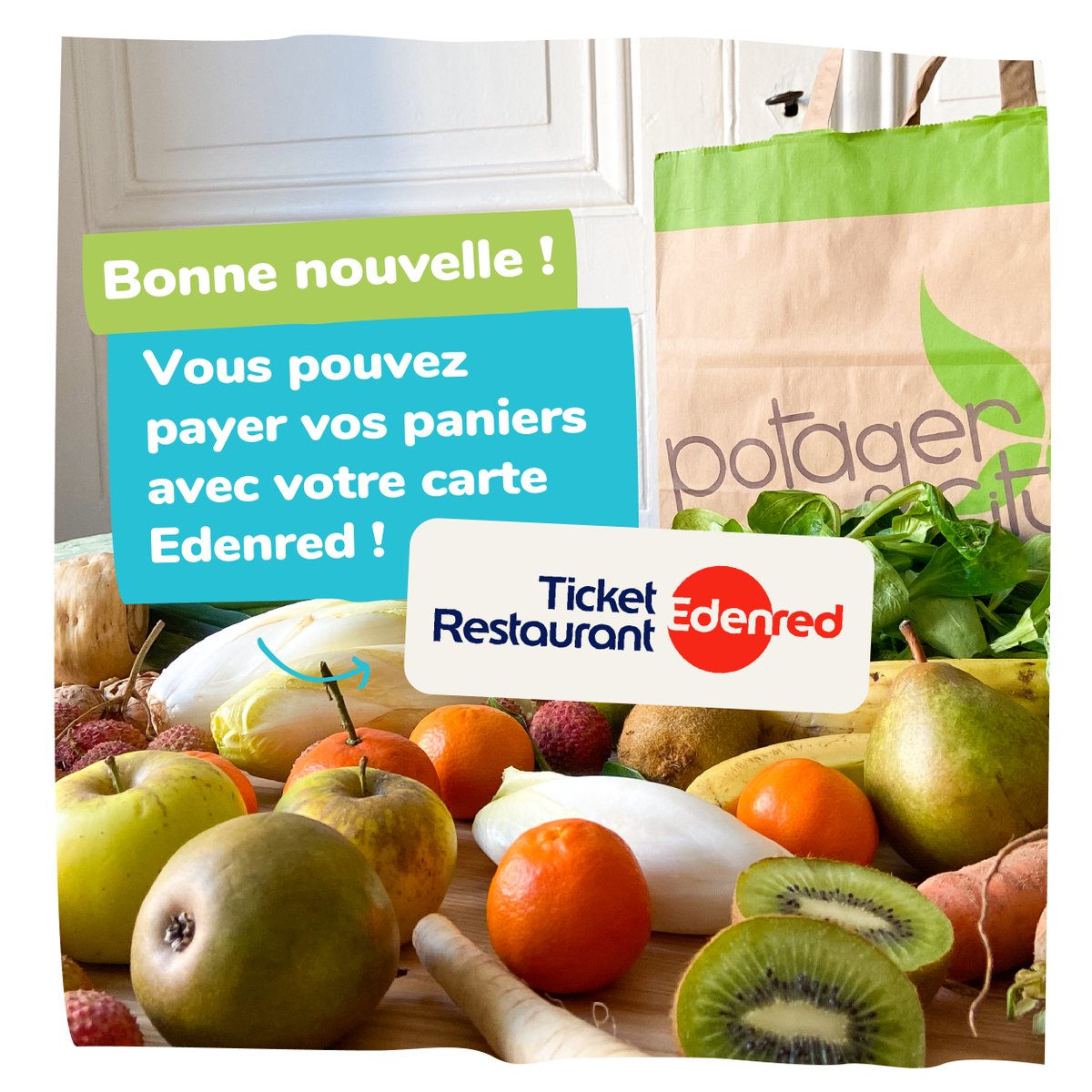 Vous pouvez désormais utiliser votre carte Edenred pour payer vos commandes Potager City. Alors, à vos cartes, prêts… Partez ! 🎉

Psst, n'oubliez pas d’en parler à vos collègues, eux aussi pourraient aimer l'idée 😋

Pour en savoir plus 👉🏼 bit.ly/2ZoUyf8