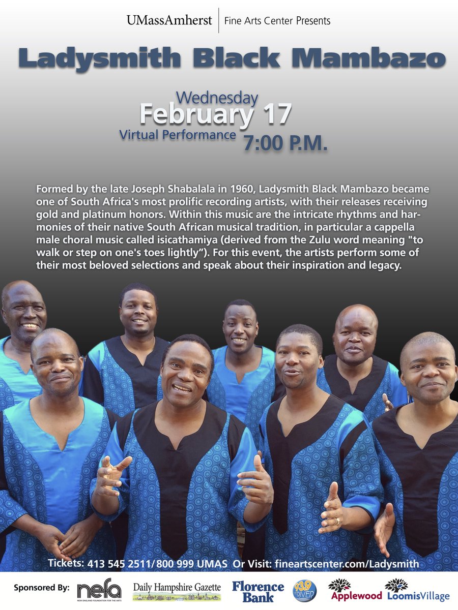 TOMORROW NIGHT - Join us for singing, dancing as well as talking about our inspiration and legacy. You don’t want to miss it! Wednesday, February 17 at 7PM EST.Please follow this link for ticket information. umass.edu/events/ladysmi…