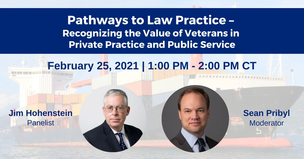 Holland_Knight's tweet image. #Maritime Attorneys Jim Hohenstein and @SeanPribyl will participate in a @tipsAMLC webinar on February 25 focusing on veterans who bring unique attributes to the public and private legal sectors. Register here: bit.ly/2Z2nCJ8 #HKVeterans