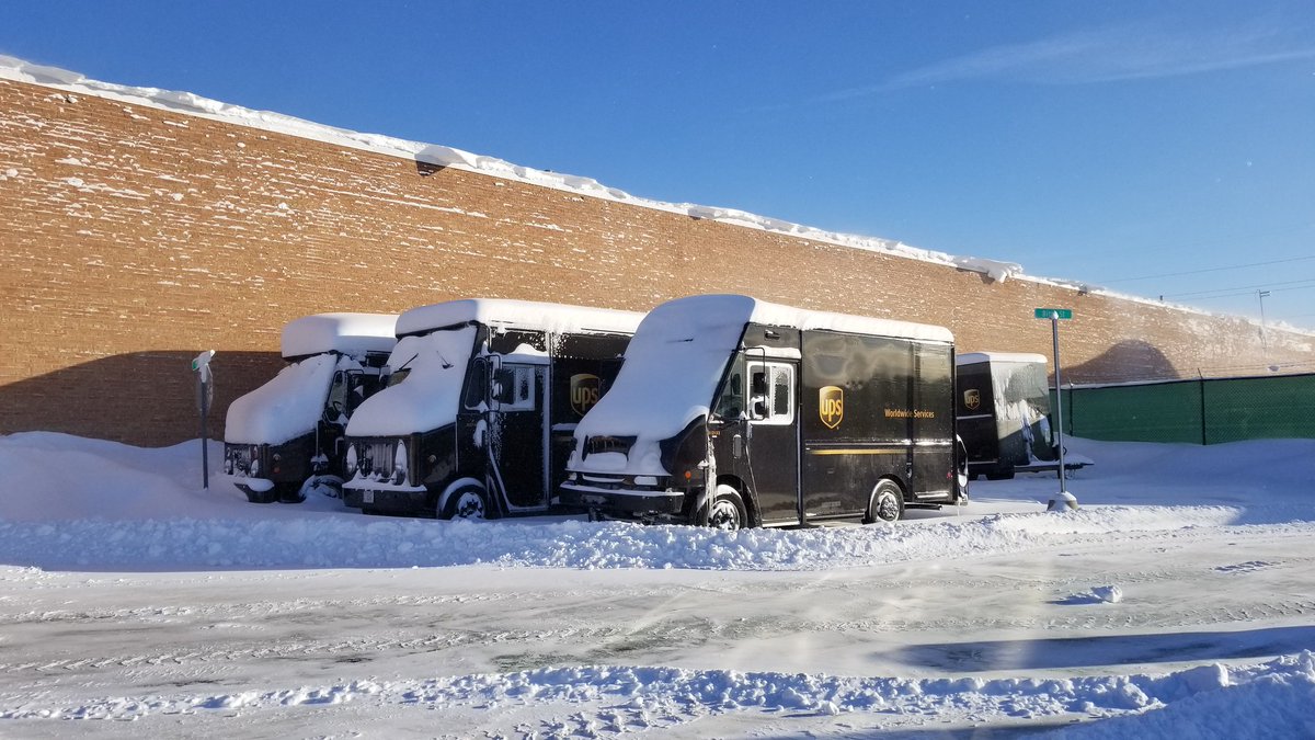 The garage exit and staging area for the on road cars hasn't been plowed yet. We might be digging out the tiny town package cars this morning ❄❄❄ <a href="/pwillison9/">Patrick Willison</a> <a href="/MaymeAlice/">Mayme (Wiitala) Isaacson</a>